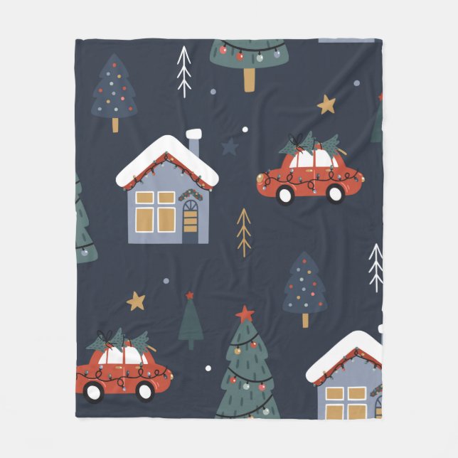 Christmas seamless pattern with christmas tree,car fleece blanket (Front)