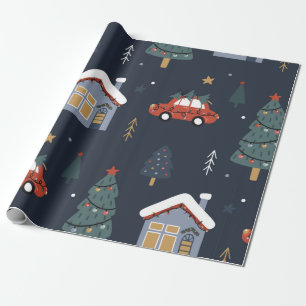 Christmas seamless pattern with christmas tree,car wrapping paper