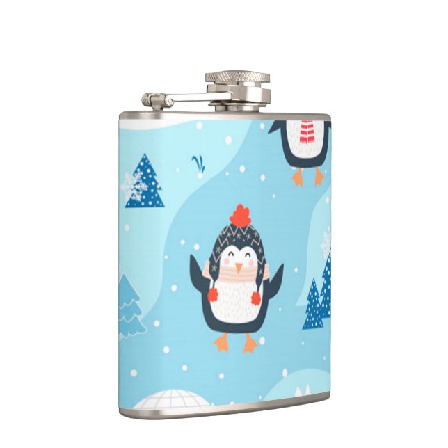 christmas seamless pattern with penguin hip flask (Right)