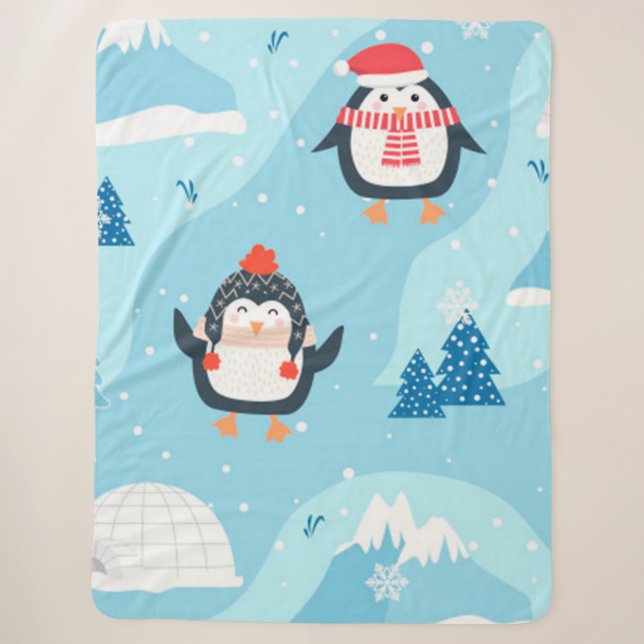 christmas seamless pattern with penguin sherpa blanket (Front)