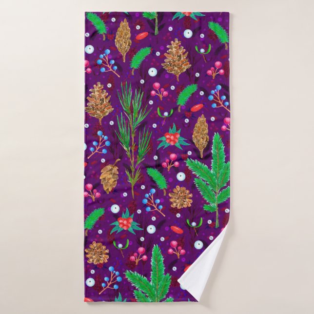 Christmas seamless pattern with pine cones, fir br bath towel (Bath Towel)