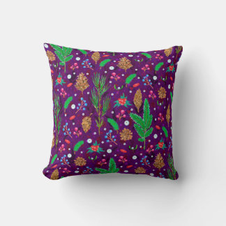 Christmas seamless pattern with pine cones, fir br cushion