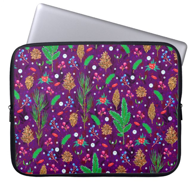 Christmas seamless pattern with pine cones, fir br laptop sleeve (Front)