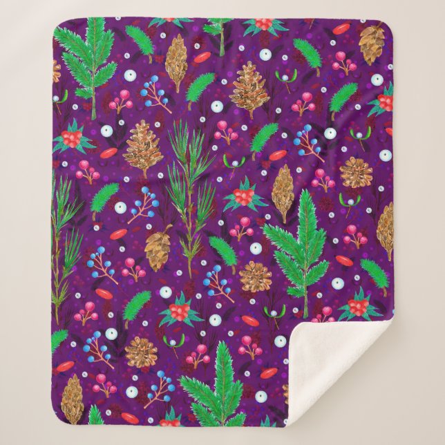 Christmas seamless pattern with pine cones, fir br sherpa blanket (Front)