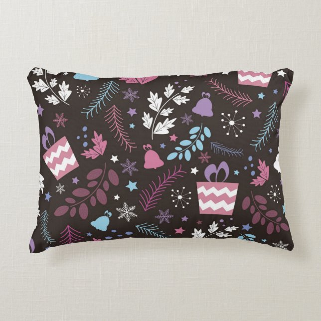 Christmas seamless pattern with tree,  snow,  gift decorative cushion (Front)