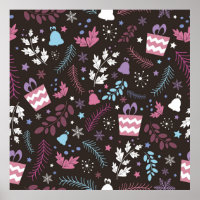 Christmas seamless pattern with tree, snow, gift