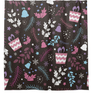 Christmas seamless pattern with tree, snow, gift shower curtain