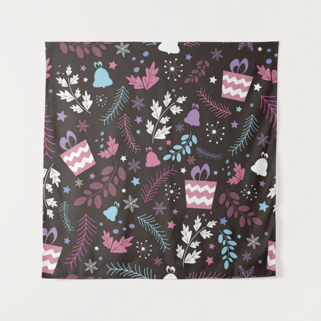 Christmas seamless pattern with tree,  snow,  gift tapestry (Front)