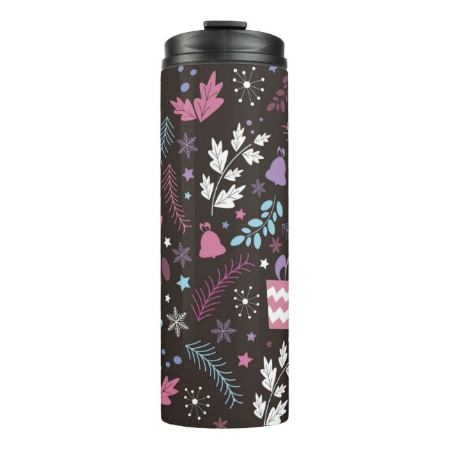 Christmas seamless pattern with tree,  snow,  gift thermal tumbler (Front)