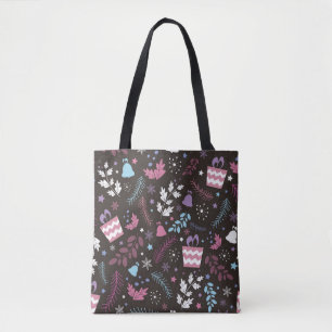 Christmas seamless pattern with tree, snow, gift tote bag