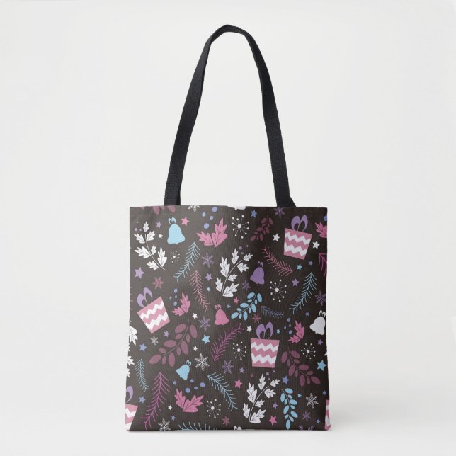 Christmas seamless pattern with tree,  snow,  gift tote bag (Front)