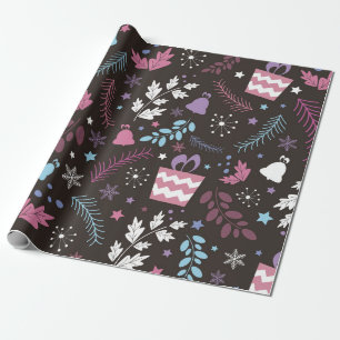 Christmas seamless pattern with tree,  snow,  gift wrapping paper