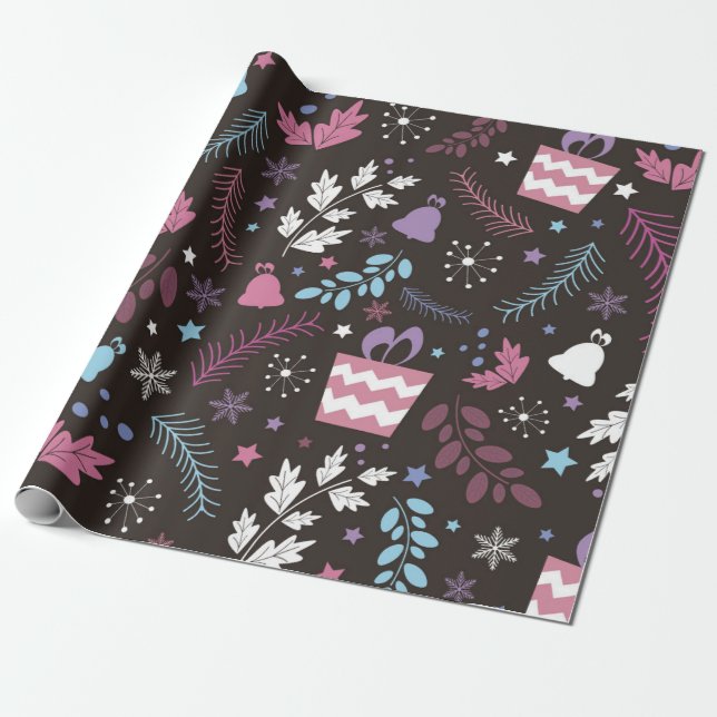 Christmas seamless pattern with tree,  snow,  gift wrapping paper (Unrolled)