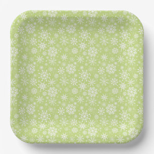 Christmas seamless snowflakes green pattern paper plate