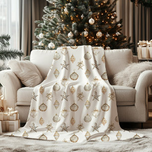 Christmas Seashell Ornaments Holiday  Fleece Blanket