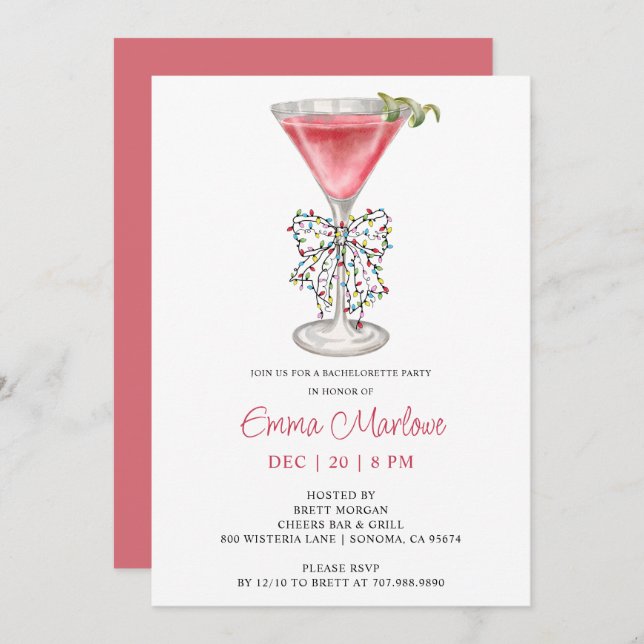 Christmas Season Bachelorette Cocktail Party Invitation (Front/Back)
