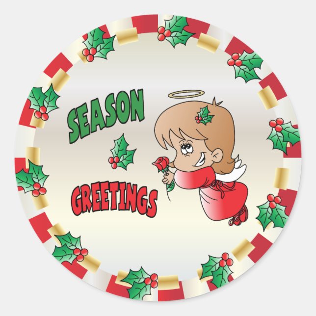 Christmas Season Greeting Angel Girl Classic Round Sticker (Front)