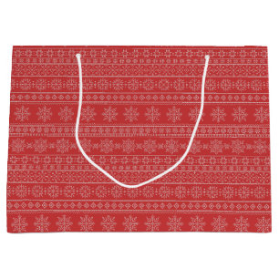 Christmas season nordic red white ugly sweater large gift bag