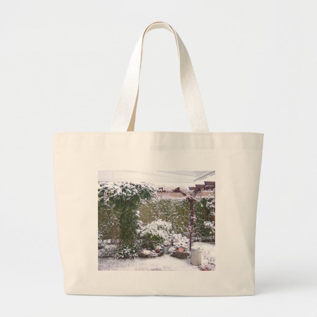 Christmas Season, Snow in the garden Large Tote Bag (Front)