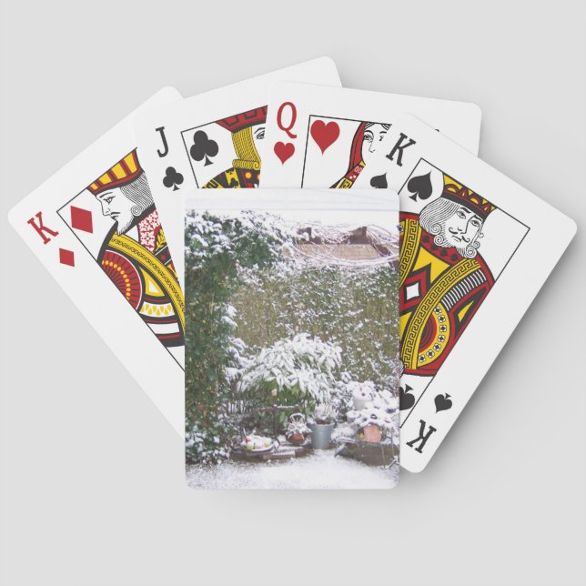 Christmas Season, Snow in the garden Playing Cards (Back)