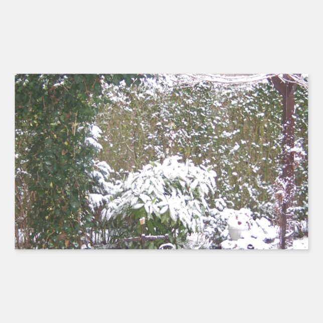 Christmas Season, Snow in the garden Rectangular Sticker (Front)