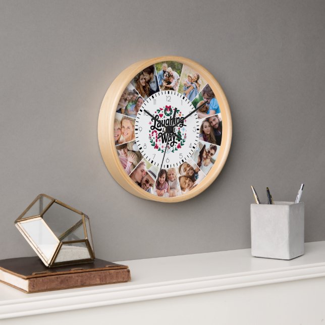 Christmas Season Snowman Multi Photo Collage Clock (Office)