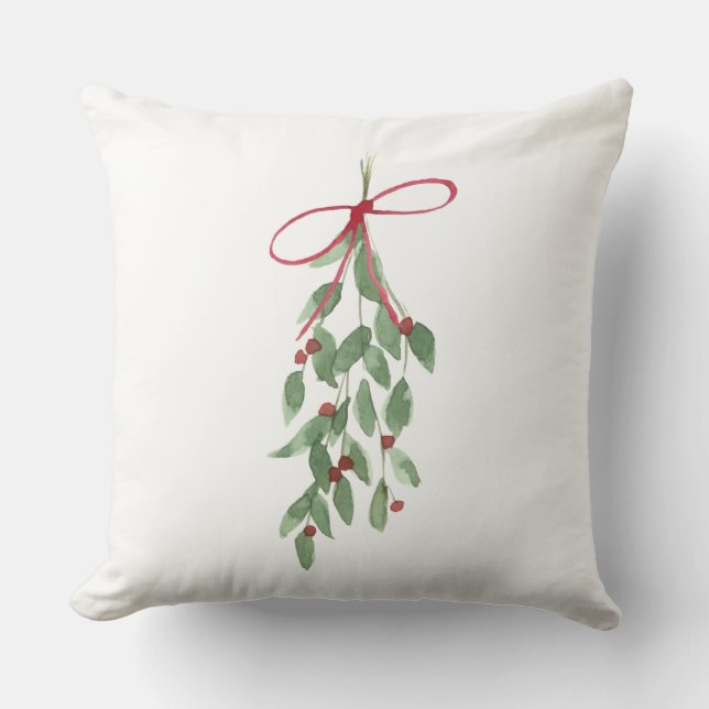 Christmas Season Watercolor Mistletoe Cushion (Front)