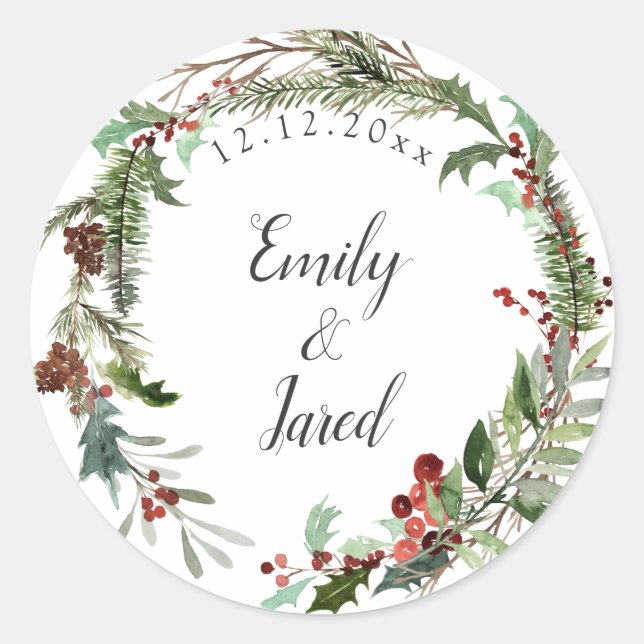 Christmas Season Wedding Classic Round Sticker (Front)