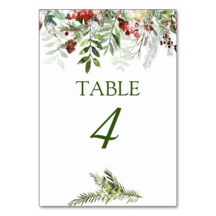 Christmas Season Winter Wedding Table Number