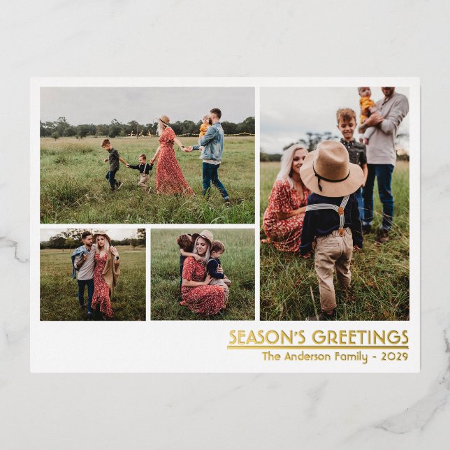 Christmas Season's Greetings Family Photo Foil Holiday Postcard (Front)