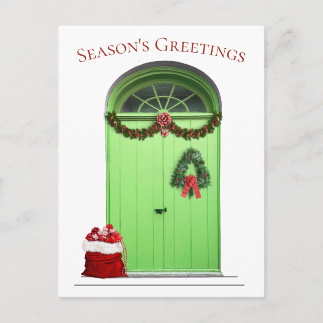 Christmas Season's Greetings Green Door Template (Front)