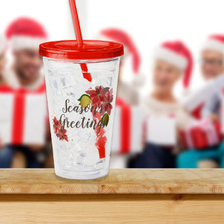 Christmas season's greetings red festive flowers acrylic tumbler