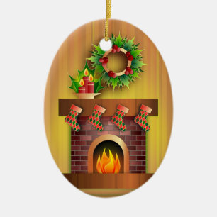 Christmas Seasons Greetings Stockings Fireplace Ceramic Tree Decoration