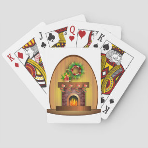 Christmas Seasons Greetings Stockings Fireplace Playing Cards
