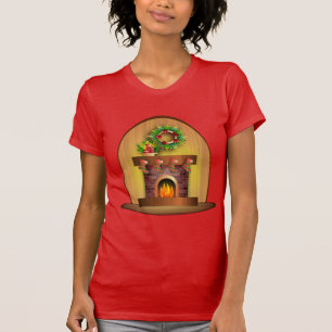 Christmas Seasons Greetings Stockings Fireplace T-Shirt