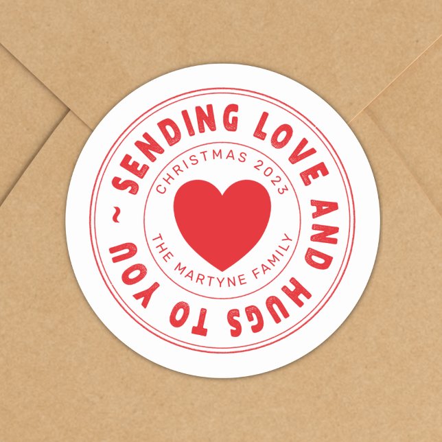 Christmas Sending Love & Hugs Personalised Classic Round Sticker (Creator Uploaded)