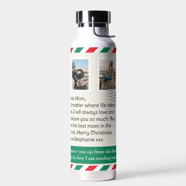 Christmas Sending Love & Hugs Personalised Water Bottle (Left)