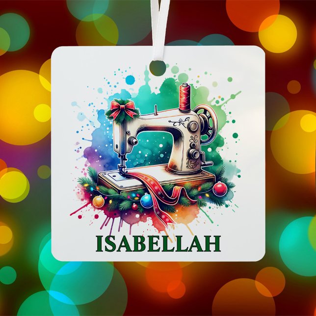 Christmas Sewing Machine with Personalised Name Metal Tree Decoration (Creator Uploaded)