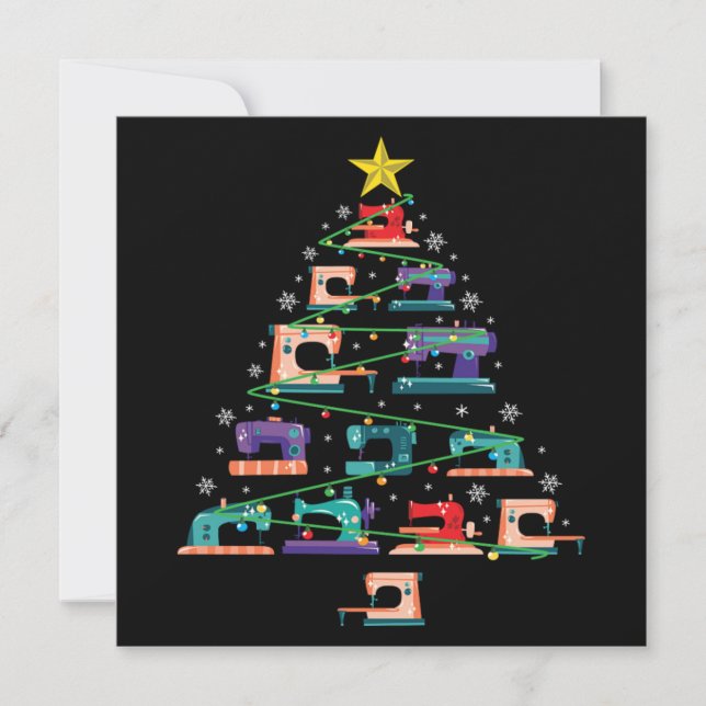 Christmas Sewing Machine Xmas Tree Quilter Gift Invitation (Front)