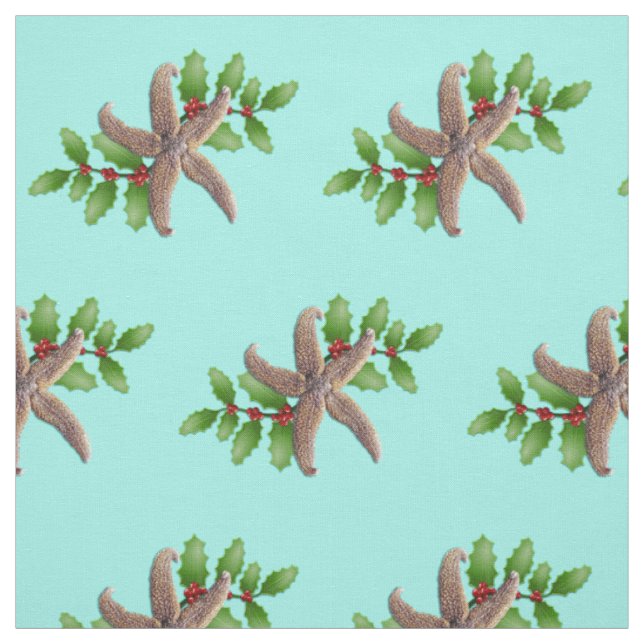 Christmas Sewing Starfish and Holly Pattern Fabric (Swatch)