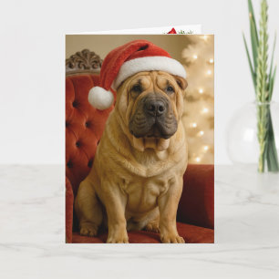 Christmas Shar-Pei Dog With Santa Hat Card