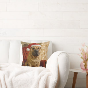 Christmas Shar-Pei Dog With Santa Hat Cushion