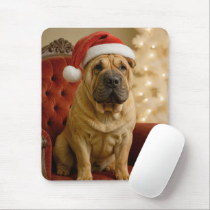 Christmas Shar-Pei Wearing Santa Hat Mouse Pad