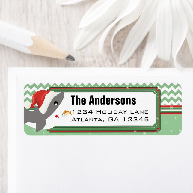 Christmas Shark Chevron Pattern Return Address (Insitu)