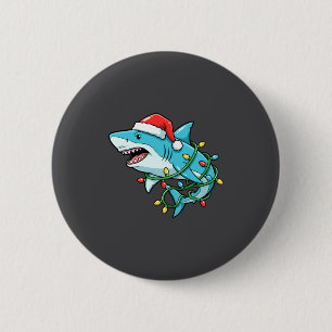 Christmas Shark Santa Hat Wrapped In Lights Funny  6 Cm Round Badge