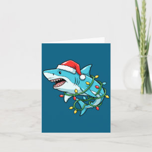 Christmas Shark Santa Hat Wrapped In Lights Funny  Card