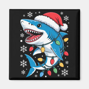 Christmas Shark Santa Hat Wrapped Lights Holiday S Magnet