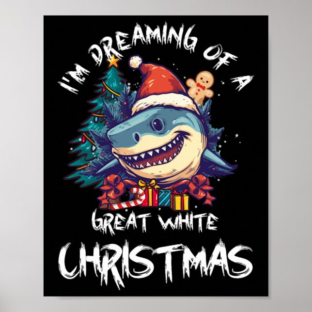 Christmas Shark Santa Hat Xmas Santa Jaws Funny Sh Poster (Front)