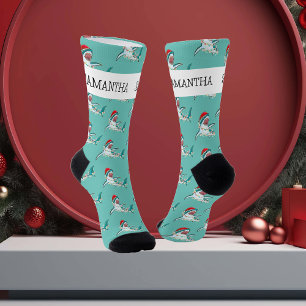 Christmas Shark Santa Jaws Personalised name Socks