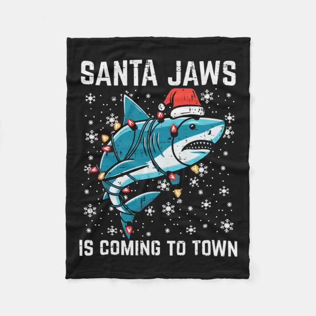 Christmas Shark Santa Jaws Xmas Men Boys Kids Yout Fleece Blanket (Front)